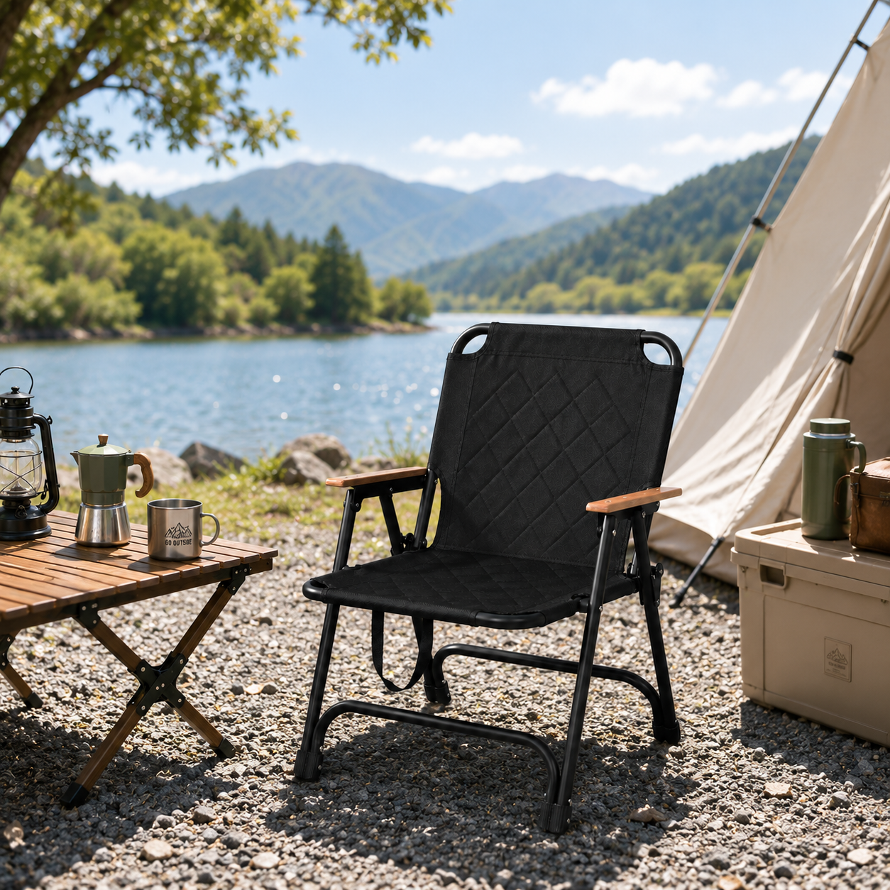 Folding Camping Chair with Padded Quilted Seat, Portable Outdoor Chair with Armrests for Camping, Fishing & Backyard Use 2 Folding Camping Chair with Padded Quilted Seat, Portable Outdoor Chair with Armrests for Camping, Fishing & Backyard Use - Image 2