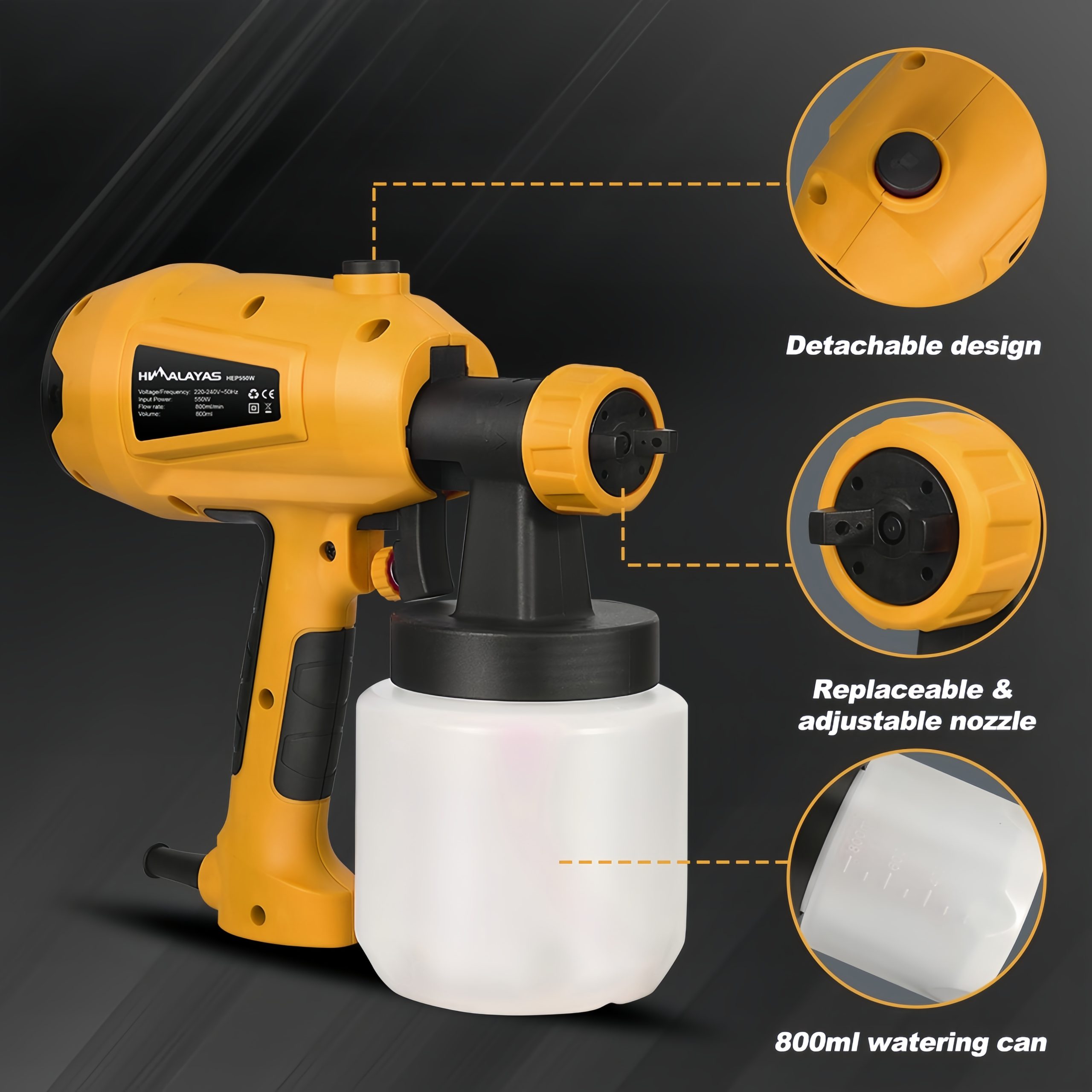 Electric Paint Spray Gun 800ML Adjustable Nozzle Paint Sprayer 3 Electric Paint Spray Gun