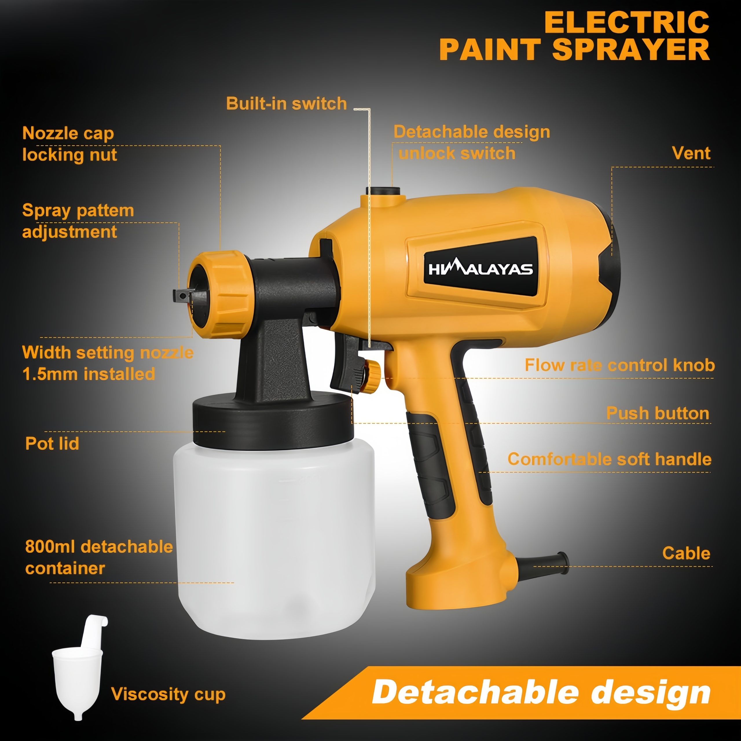 Electric Paint Spray Gun 800ML Adjustable Nozzle Paint Sprayer 6 Electric Paint Spray Gun
